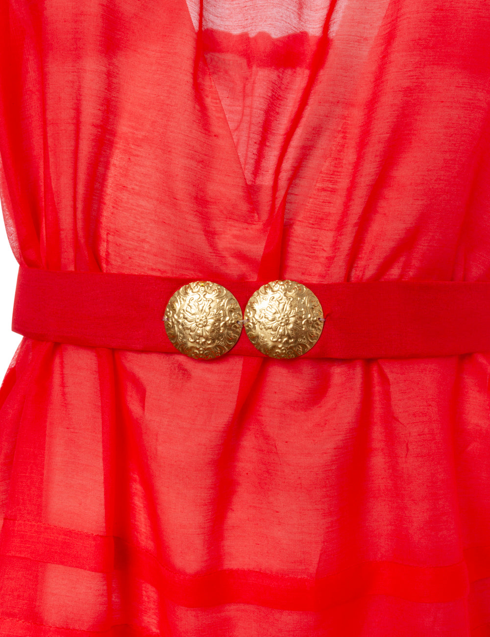 MYKONOS MINI STRAP DRESS WITH GOLDEN BUCKLES AND HANDMADE TASSELS