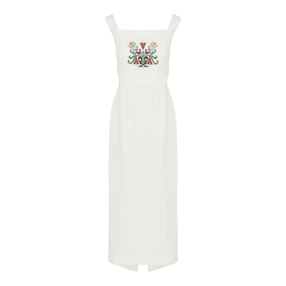 ANCIENT KALLOS X ΛΟΥΙΖΑ - FLOWERS EMBROIDERED BACKLESS DRESS