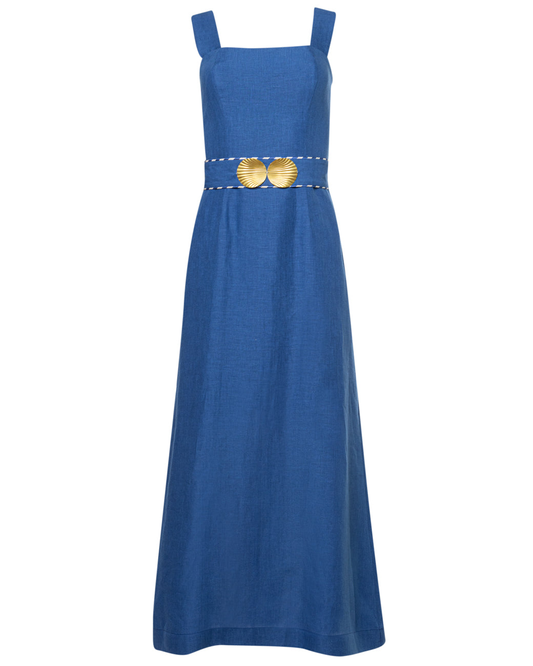 NONIKA LINEN MIDI DRESS WITH GOLDEN BUCKLES - WEB EXCLUSIVE