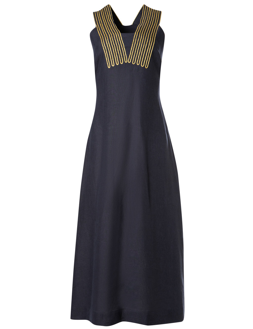 ARIADNI CORD EMBROIDERED LINEN MIDI DRESS - WEB EXCLUSIVE