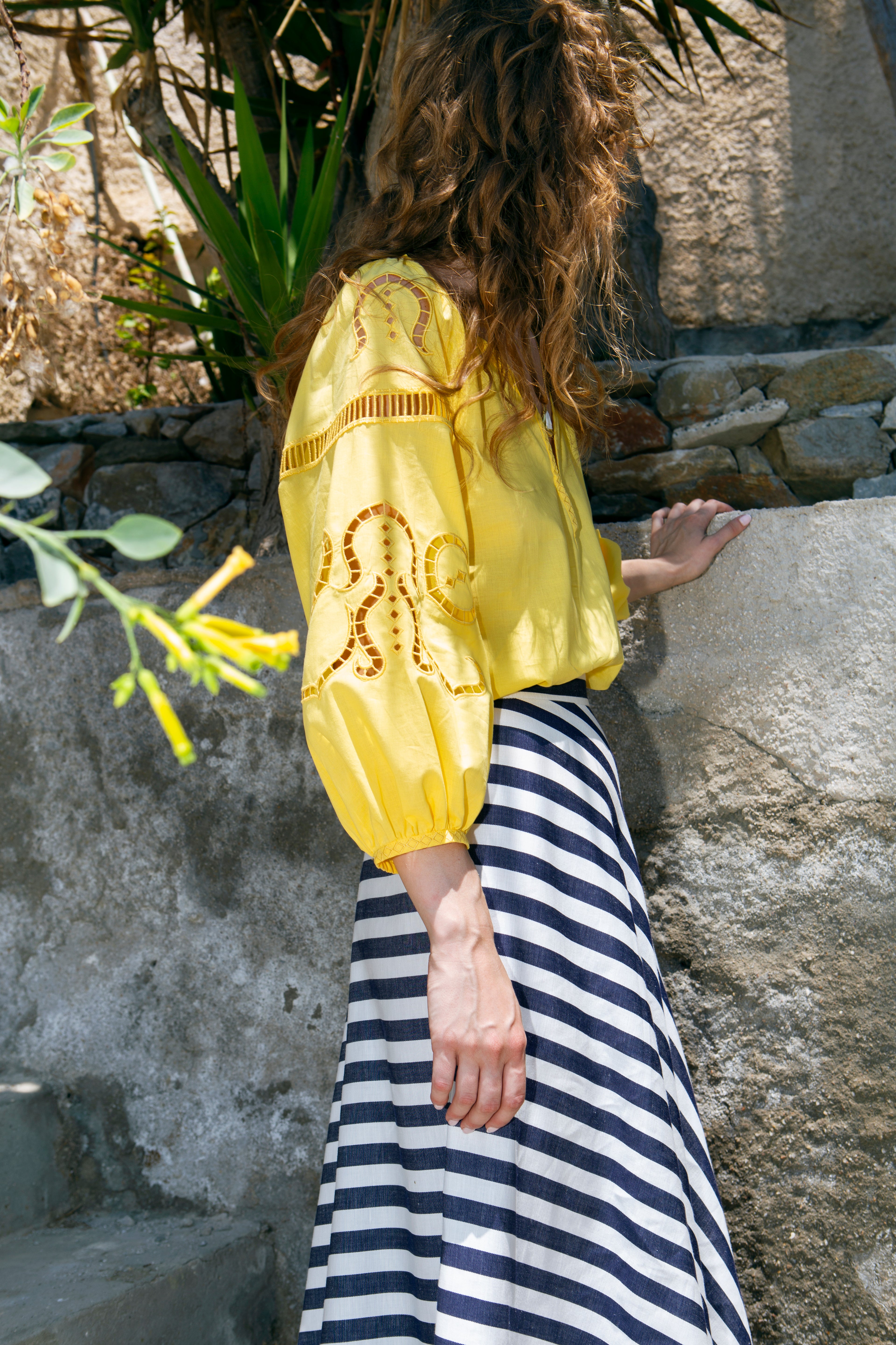 AEGEAN STRIPED LINEN-COTTON MAXI SKIRT