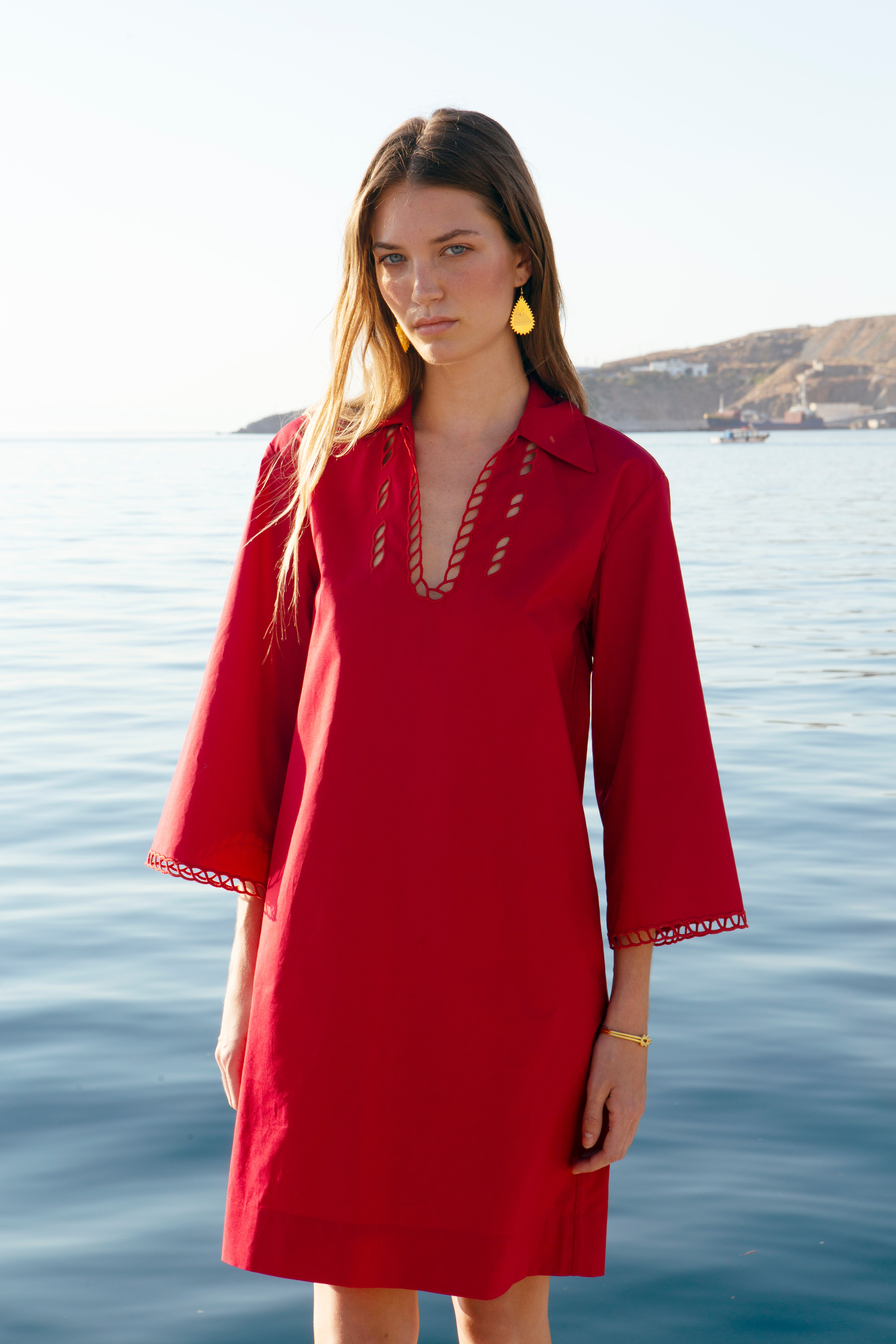 SCHINOUSA CUT-EMBROIDERED SHIRT DRESS
