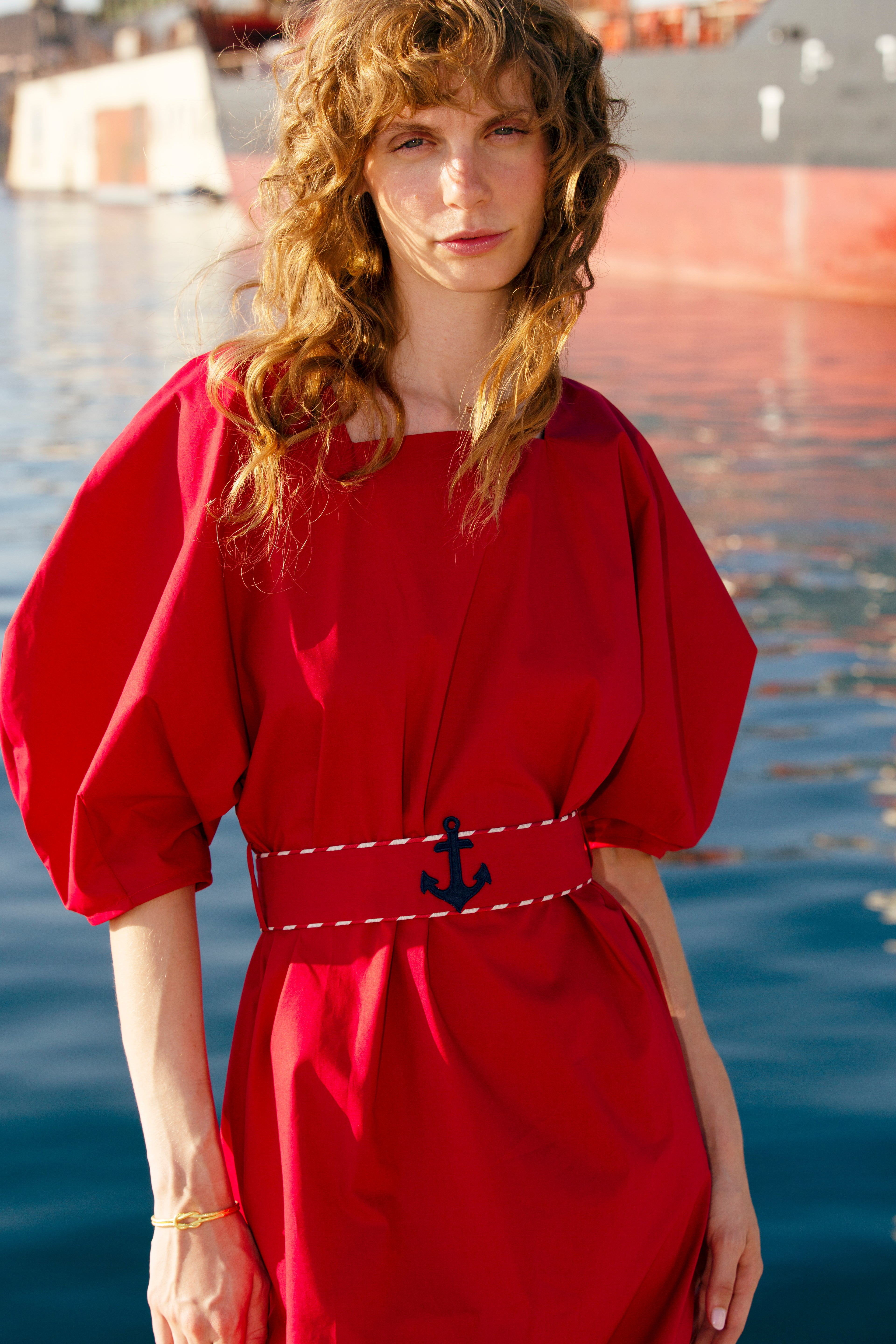 NAUSICA PUFFED SLEEVE DRESS WITH EMBROIDERED REMOVABLE BELT
